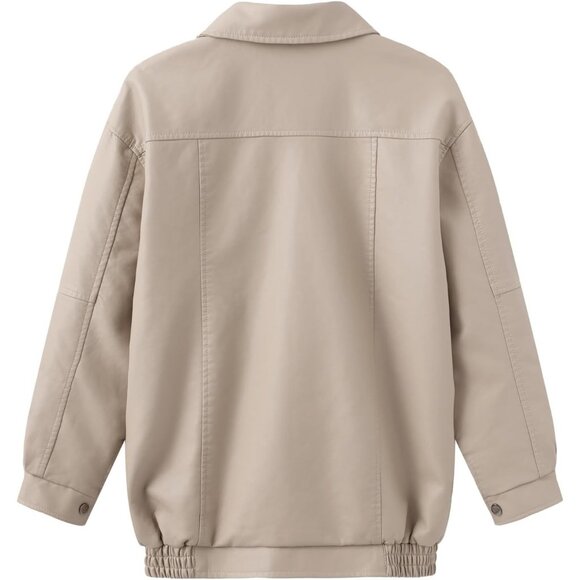 Womens Oversized Faux Leather Jacket Zip Up Motorcycle Loose Fit Fall Outfits - Picture 6 of 6